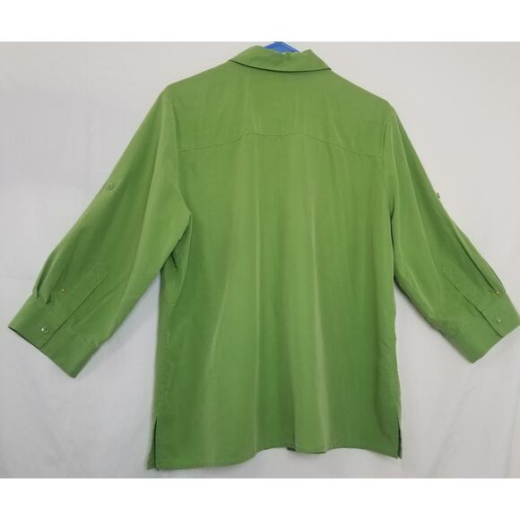 Liz Claiborne 3/4 Sleeve Button-up Blouse Green Rayon Poly Blend Size Large - Picture 3 of 8